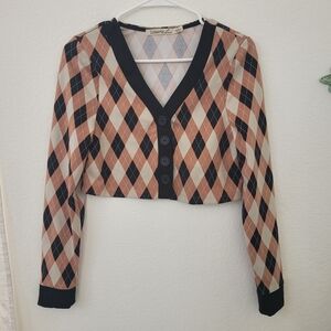 Liberty Love Argyle Crop Top - Black, Tan, and Cream